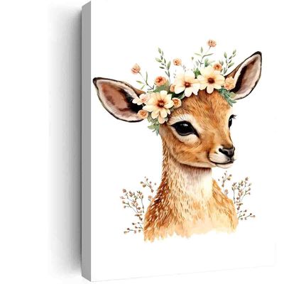 Gazelle Flower Crown Cute Nursery Botanical Wall Art Print,Safari Nursery Decor-Baby Safari Nursery Decor-Nursery Wall Decor-Nursery Safari Decor Nursery-Baby Decor,8"x12" canvas print with frame