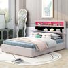 Upholstered Platform Bed with Storage Headboard, Led, USB Charging and 2 Drawers,Platform Bed Frame with Storage Drawers, No Box Spring Needed, Easy Assembly (Beige, Full) view 2