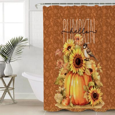 Tersuger Fabric Shower Curtain 72x84 Inch, Thanksgiving Fall Pumpkin Sunflowers Bird Shower Curtain for Bathroom with Hooks,Waterproof Bath Shower Curtain Sets Decorative Bathroom Accessories