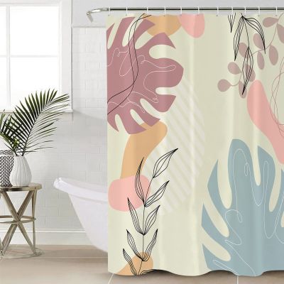 Tersuger Fabric Shower Curtain 60x72 Inch, Boho Abstract Minimalist Geometric Leaves Shower Curtain for Bathroom with Hooks,Waterproof Bath Shower Curtain Sets Decorative Bathroom Accessories
