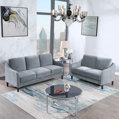 kevinplus Velvet Sofa Couch 2 Set for Living Room, Modern Sectional 2-Pcs Upholstered Sofa Couch for Apartment Bedroom, Loveseat + 3-Seat Sofa, Grey