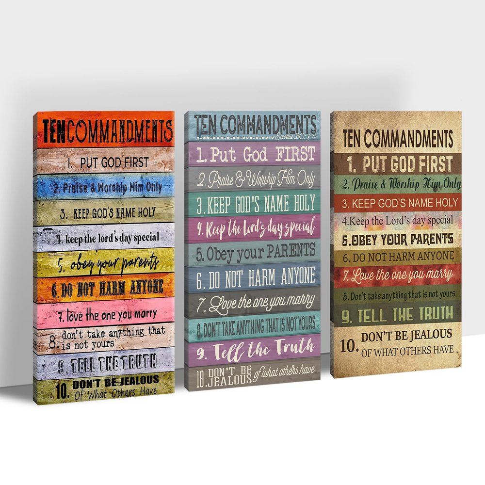 10 Commandments Wall Art, Inspirational Quotes Canvas Wall Art, Christian Quotes Art Wall Decor, Bible Verse Wall Art for Christians Room, Triptych Motivational Quotes Wall Art for Office, 24"x36"/Set