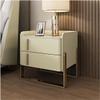 POCHY Nightstand Faux Marble End Table 2 Wood Drawers Bedside Cabinet U Shape Golden Legs Bedside Dress Pu Leather Bedside Table view 1