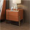 POCHY Nightstand Faux Marble End Table 2 Wood Drawers Bedside Cabinet U Shape Golden Legs Bedside Dress Pu Leather Bedside Table view 1