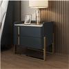 POCHY Nightstand Faux Marble End Table 2 Wood Drawers Bedside Cabinet U Shape Golden Legs Bedside Dress Pu Leather Bedside Table view 1