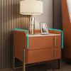POCHY Nightstand Faux Marble End Table 2 Wood Drawers Bedside Cabinet U Shape Golden Legs Bedside Dress Pu Leather Bedside Table view 4