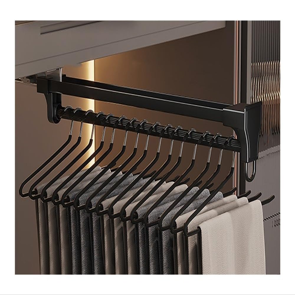 ELICNA Closet Clothes Hanger Rail Adjustable Heavy Duty Steel Clothes Storage Hanger Rack Top Mount Wardrobe Rack (Color : Black, Size : 460mm/18inch)