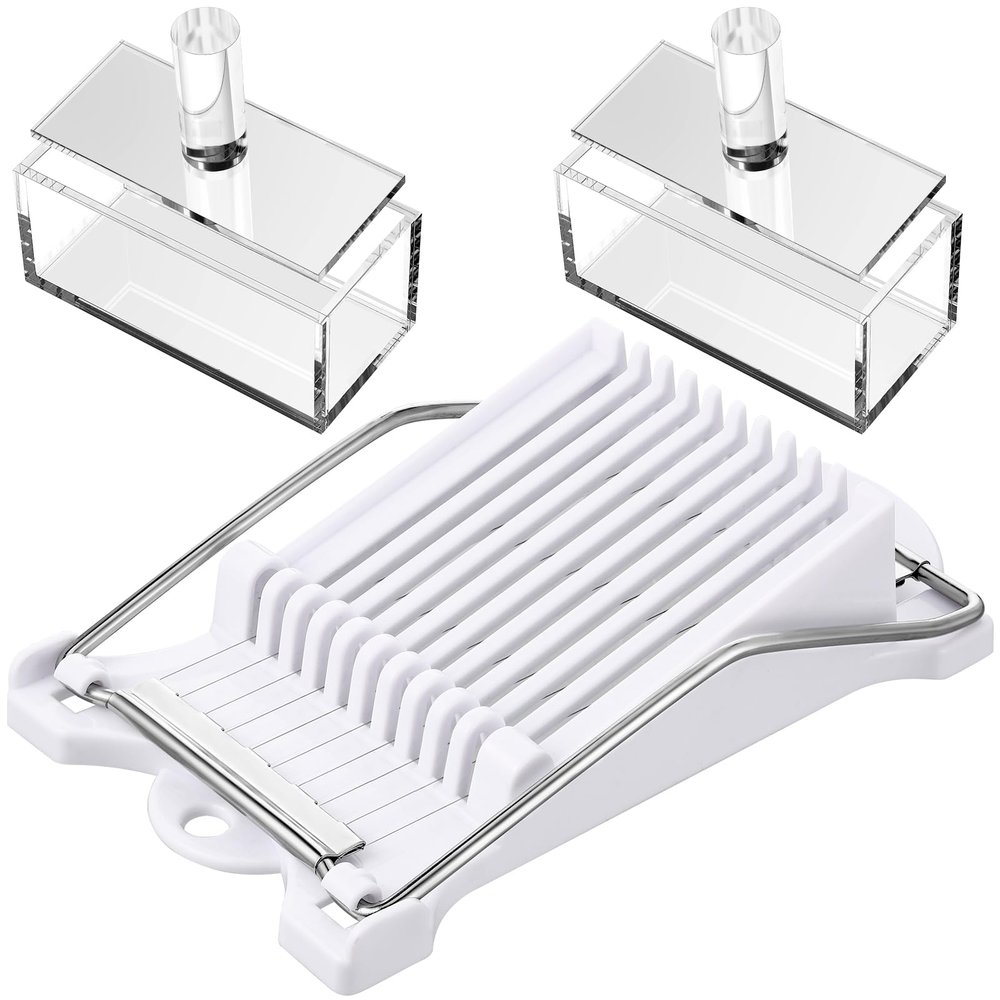 Jinei Musubi Maker Kit, 2 Acrylic Musubi Mold and 1 Luncheon Meat Slicer Stainless Steel Wires Non Stick Maker Press Free Sushi Making Kit Onigiri Mold(11.5 x 5.5 x 5 cm,Round Handle)