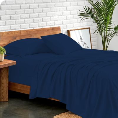 GOKOCO Luxury Soft 4 Piece Sheet Set 800 Thread Count 100% Egyptian Cotton Queen XL Size Bed Sheet Set, Super Soft Sateen Weave, Fit Mattress 12'' Deep Pocket - Navy Blue Solid Luxury Sheet Set