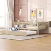 Hlcodca Twin Size Bed Frame with Trundle and Fence Guardrails for Kids Teens Adults, Wood Slat Support, No Box Spring Needed, Easy Assembly (Natural, Twin) view 1