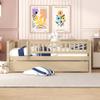 Hlcodca Twin Size Bed Frame with Trundle and Fence Guardrails for Kids Teens Adults, Wood Slat Support, No Box Spring Needed, Easy Assembly (Natural, Twin) view 3