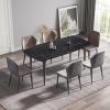 71" Dining Room Table Fits up to 8, Modern Curved Black Kitchen Table with Sintered Stone Tabletop Boat Shaped Dining Table with 4 Pink Metal Legs for Kitchen Restaurant (Only Table) view 1