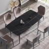 71" Dining Room Table Fits up to 8, Modern Curved Black Kitchen Table with Sintered Stone Tabletop Boat Shaped Dining Table with 4 Pink Metal Legs for Kitchen Restaurant (Only Table) view 2