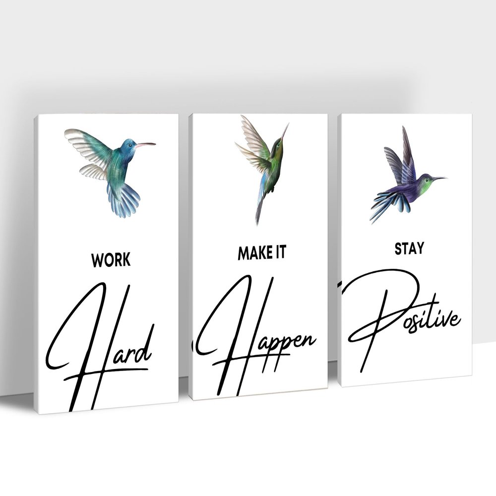 3 Piece Canvas Wall Art, Hummingbird Motivational Quotes Canvas Print Pictures Wall Decor, Men Women Inspirational Framed Artwork Home Office Decor 24"x36" x 3 Pcs