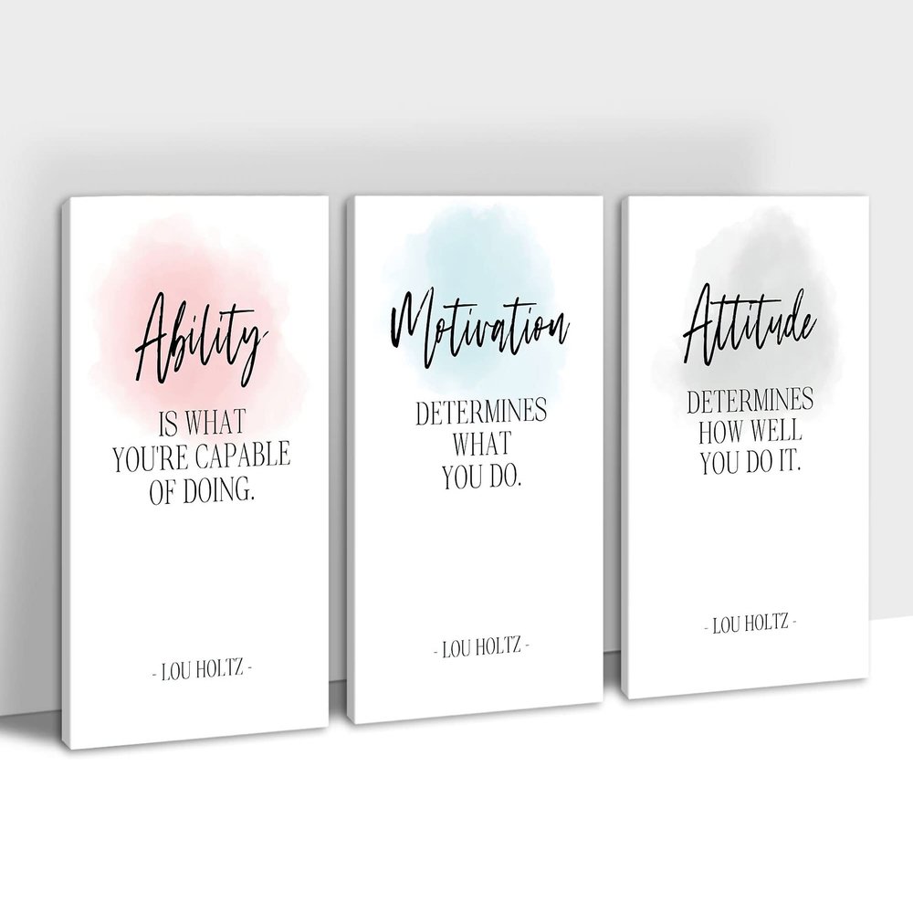 3 Piece Office Canvas Wall Art, Motivational Quotes Ability Motivation Attitude Print Pictures Wall Decor for Office, Men Women Inspirational Framed Artwork Home Office Decor 24"x36" x 3 Pcs