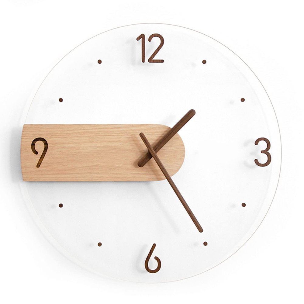 WOOXGEHM Wall Clock, Silent No Ticking Modern Clock, Side Offset Hook Design, Modern Scandinavian Wall Clock for Bedroom, Living Room, Studio, Store