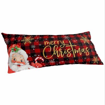 Christmas Santa King Size Pillowcases, Soft Bed Throw Pillow Covers Sham Luxury Decorative Couch Sofa Long Body Lumbar Bolster Cushion Case with Envelope Closure, Winter Snowflake Farmhouse Red Plaid