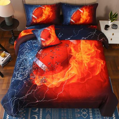 JQinHome Full Football and Fire Comforter Sets for Boys,6 Piece Bed in A Bag 3D Sport Themed Bedding -All Season Soft Microfiber Bedding Sets with Pillowcase, Flat Sheet, Fitted Sheet,Cushion Cover