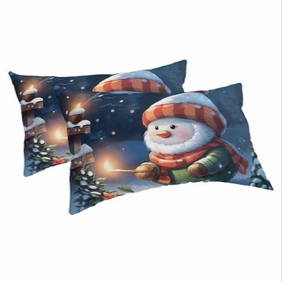 Cute Gnomes Pillowcases King Size,2 Packs Soft Bed Throw Pillow Covers Sham Luxury Decorative Couch Sofa Long Body Lumbar Bolster Cushion Case Envelope Closure,Wild Winter Christmas Forest Dwarf Tree