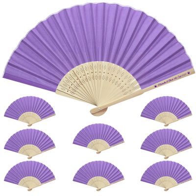 140PCS Custom Purple Silk Hand Fans for Wedding Favors, Personalized Fans Party Favors for Guests Bulk, Purple Folding Fan for Women Foldable, Customize Vintage Bamboo Crafts Fans, Purple Gift Fans