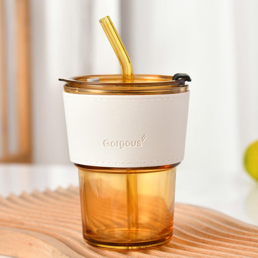 Bamboo Cup, Glass Water Cup, Coffee Cup, Household Straw Cup, Large Capacity Double Drinking Cup