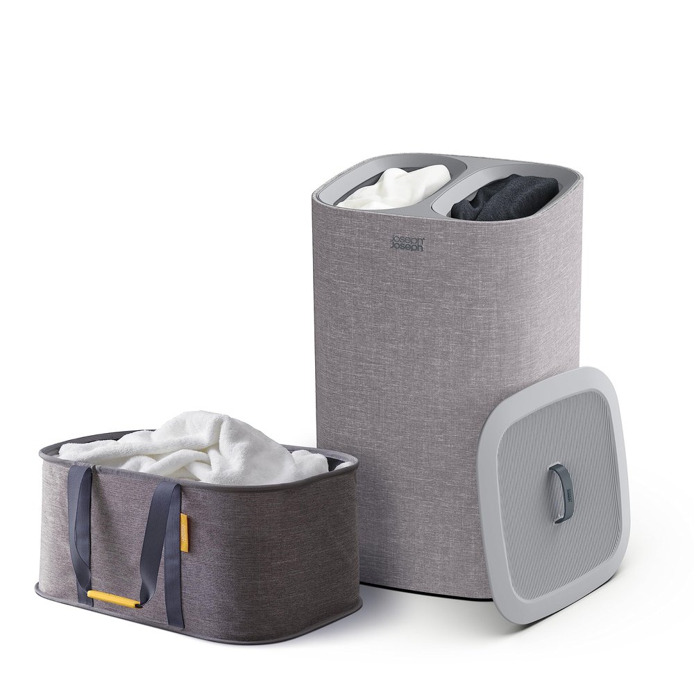 Joseph Joseph Laundry 2 piece set - Hold-All 35L/9.2 Gallon collapsible Washing Basket and Tota 60L/15.8 Laundry Separation Hamper with 2 removeable bags - Gray