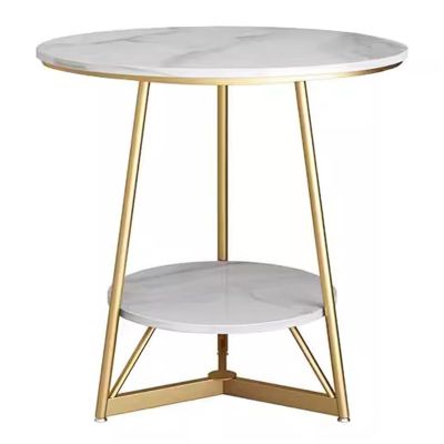 Marble Sofa End Table 1 Tier/2 Tiers Side Tables Small Coffee Side Tables with Storage Shelf for Living Room, Office, White and Gold (Color : 2 Tier, Size : Dia60cm)
