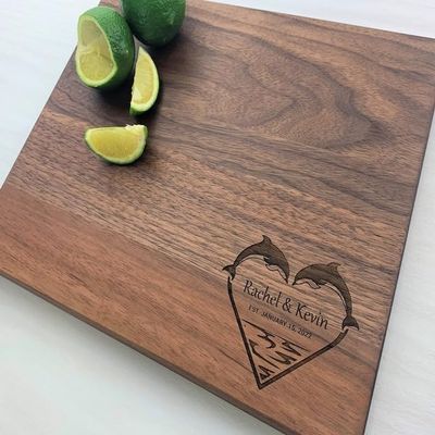 Personalized Cutting Board, Custom Cutting Board, Dolphin Themed Gift, Couples Gift, Wedding Gift, Florida Gift, Dolphins, Valentines, 067 (Maple, 11" x 6")