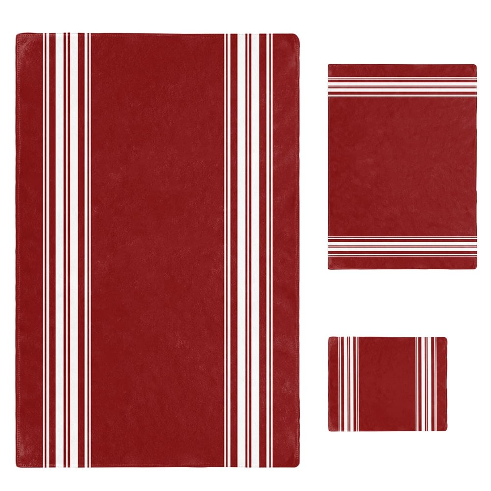 Abstract Farmhouse Stripes Bath Towels for Bathroom Set - Luxury Towels Gifts for Women,Quick Dry Beach Kitchen Hand Hair Face Yoga Workout Gym Towel and Dish Washcloth,Geometric Burgundy Red White
