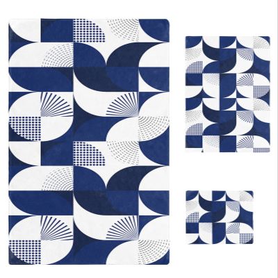 Navy Blue Bath Towels for Bathroom Set - Luxury Towels Gifts for Women,Quick Dry Beach Kitchen Hand Hair Face Yoga Workout Gym Towel and Dish Washcloth,Modern Abstract Geometric Middle Century