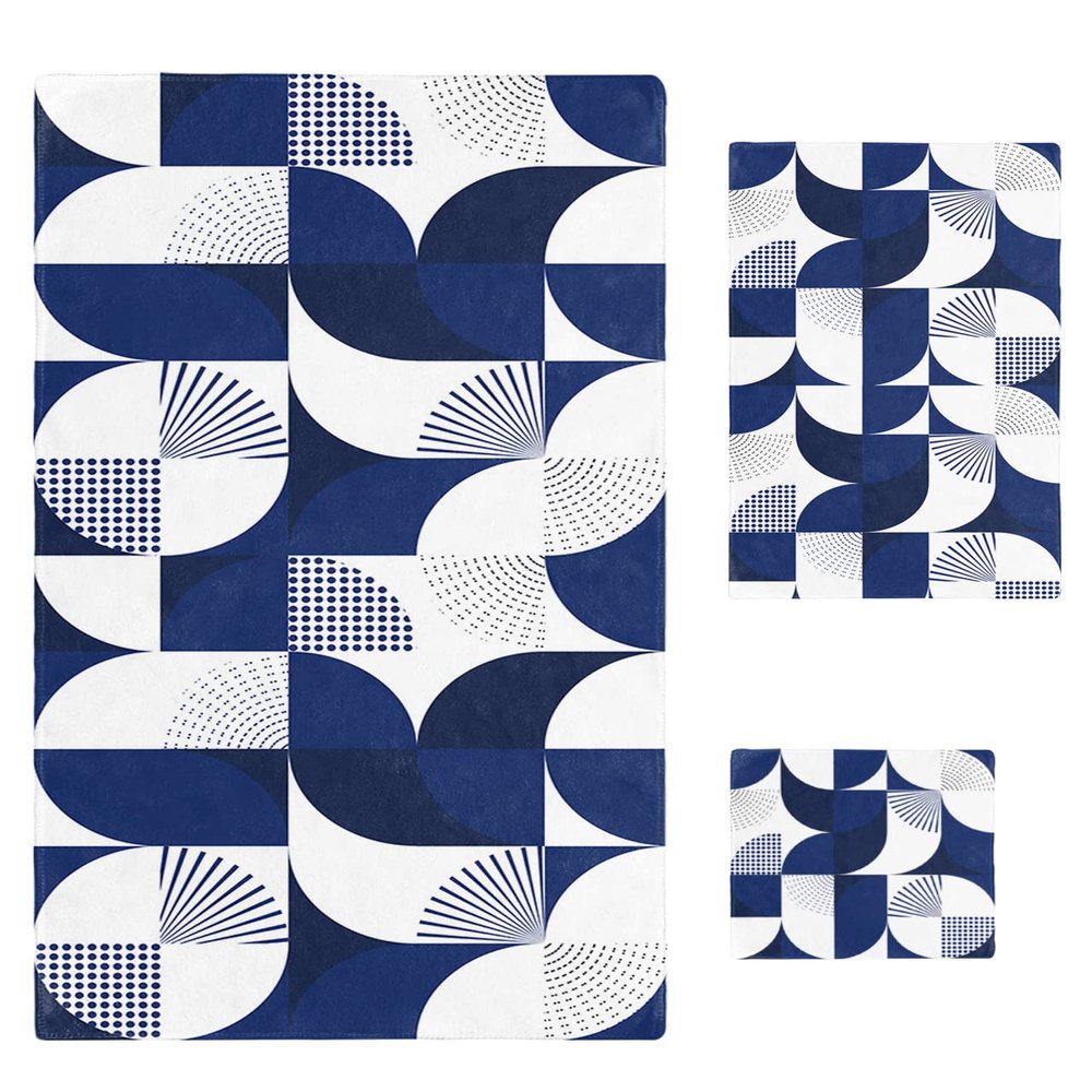 Navy Blue Bath Towels for Bathroom Set - Luxury Towels Gifts for Women,Quick Dry Beach Kitchen Hand Hair Face Yoga Workout Gym Towel and Dish Washcloth,Modern Abstract Geometric Middle Century