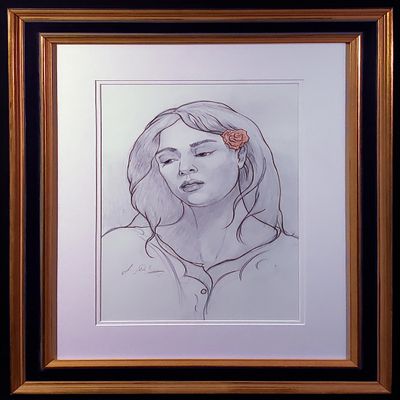 Original graphite drawing by Jerry De La Cruz "Candy" signed framed