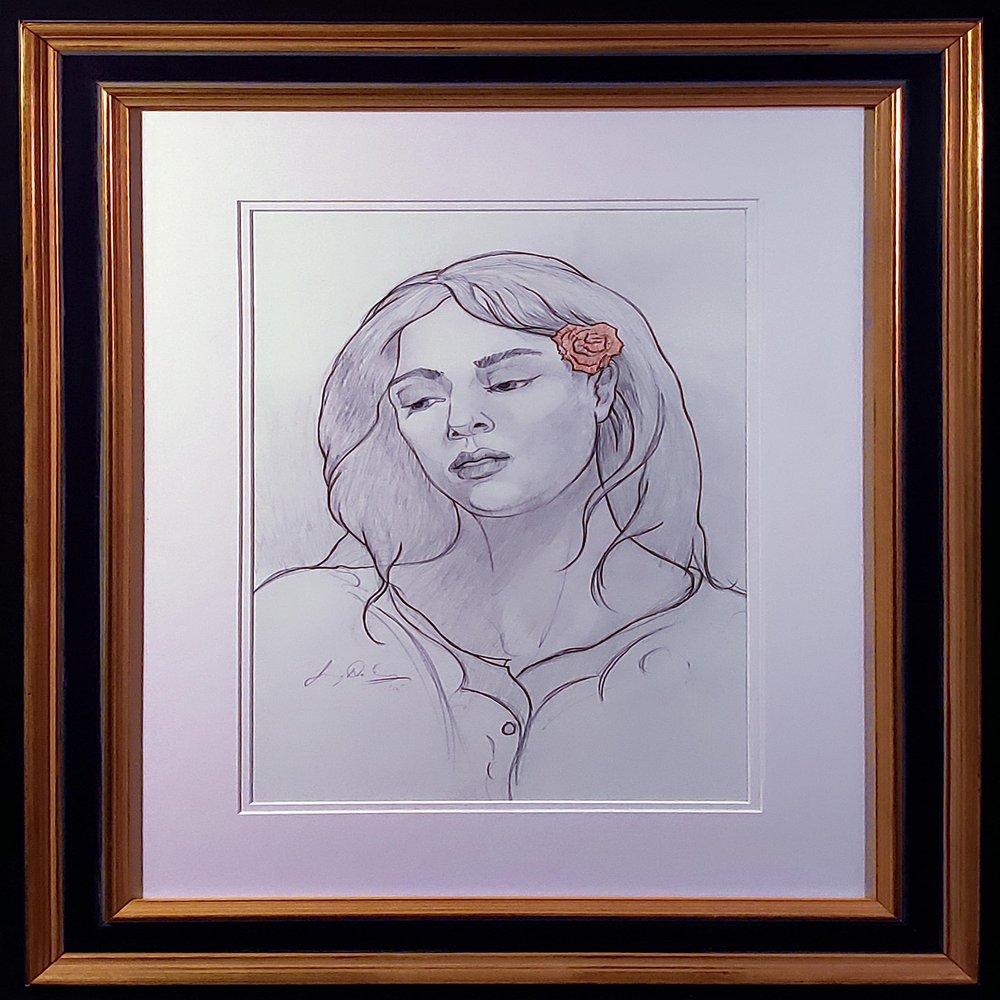 Original graphite drawing by Jerry De La Cruz "Candy" signed framed