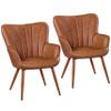 Yaheetech PU Leather Armchair, Modern Accent Chair with Metal Legs, Comfy Upholstered Barrel Chair for Living Room Bedroom Vanity Room, Brown, 2pcs view 1