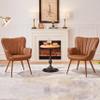 Yaheetech PU Leather Armchair, Modern Accent Chair with Metal Legs, Comfy Upholstered Barrel Chair for Living Room Bedroom Vanity Room, Brown, 2pcs view 2