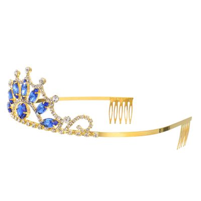 LIFKOME Girl Decorative Tiara Wedding Crown Rhinestone Blue Headwear