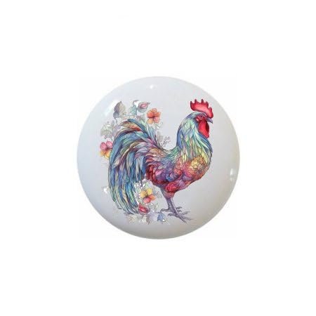 Farm Fresh Knobs Design Ceramic Cabinet Kitchen Bathroom Furniture Handles or Pulls w/Glossy Finish - Boho Colorful Chicken Country Farm Barnyard by eae - 1.5 x 1.5 Inches (3)