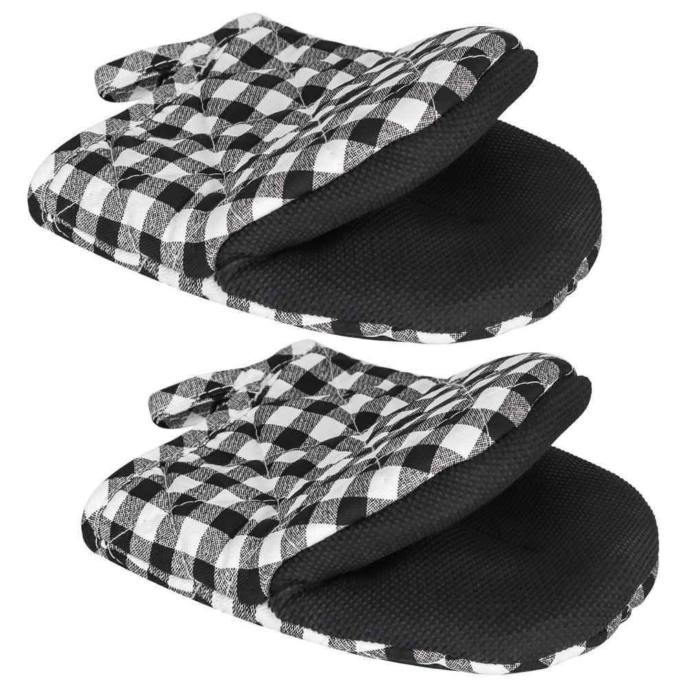 1 Pair Short Oven Mitts - Silicone Kitchen Oven Gloves High Heat Resistant 500, Mini Oven Mits with Non-Slip Grip Surfaces and Hanging Loop for BBQ, Baking, Cooking and Grilling