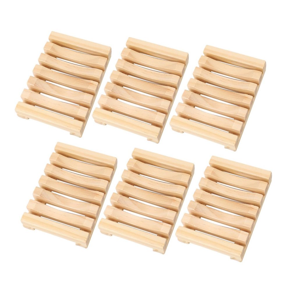 6pcs Bamboo Soap Holder Laundry Soap Holder Laundry Dish Wooden Tray Draining Rack Shower Stand Kitchen Sponge Holder Wooden Stand