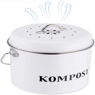 Compost bin with Handle Made, Galvanized Metal, Classic Design, odorless Compost bin for Tea Bags and Vegetable Bowls,