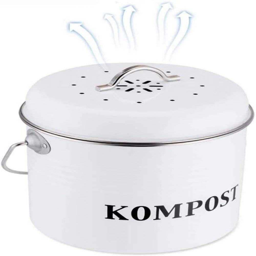 Compost bin with Handle Made, Galvanized Metal, Classic Design, odorless Compost bin for Tea Bags and Vegetable Bowls,