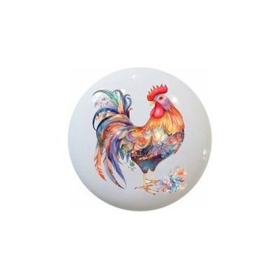 Farm Fresh Knobs Design Ceramic Cabinet Kitchen Bathroom Furniture Handles or Pulls w/Glossy Finish - Boho Colorful Chicken Country Farm Barnyard by eae - 1.5 x 1.5 Inches (6)