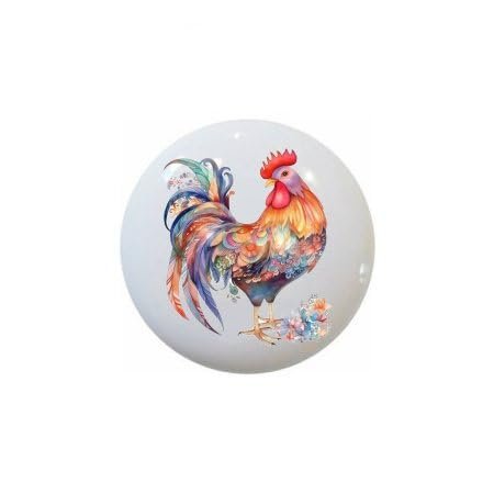 Farm Fresh Knobs Design Ceramic Cabinet Kitchen Bathroom Furniture Handles or Pulls w/Glossy Finish - Boho Colorful Chicken Country Farm Barnyard by eae - 1.5 x 1.5 Inches (6)
