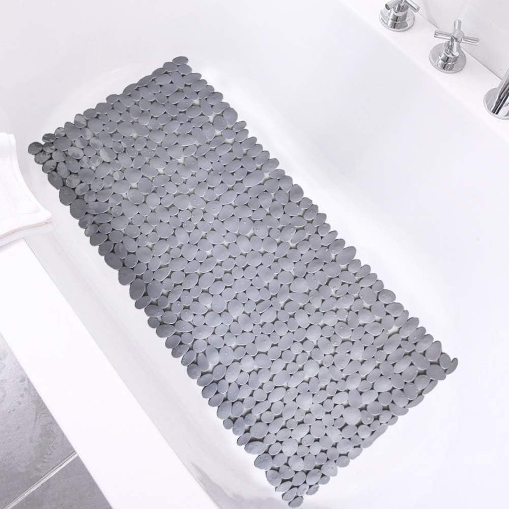 Bathtub Mat Non Slip 2 Pack, 35 x 16 Inches Pebble Shower Mat with Suction Cups and Drain Holes, Bath Mat for Shower,Bathroom tub (Grey)