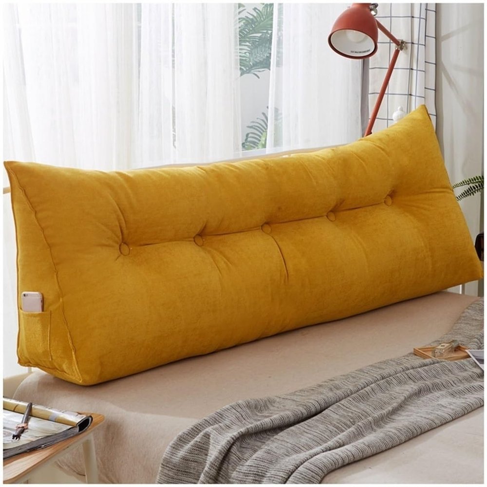 Headboard Pillows, Large Backrest Bedside Cushion, Tatami Bedroom Sofa Floating Window Triangular Reading Pillow, Long Pillow Soft, Comfortable And Breathable ( Color : Yellow , Size : 80cm/31.5inch )
