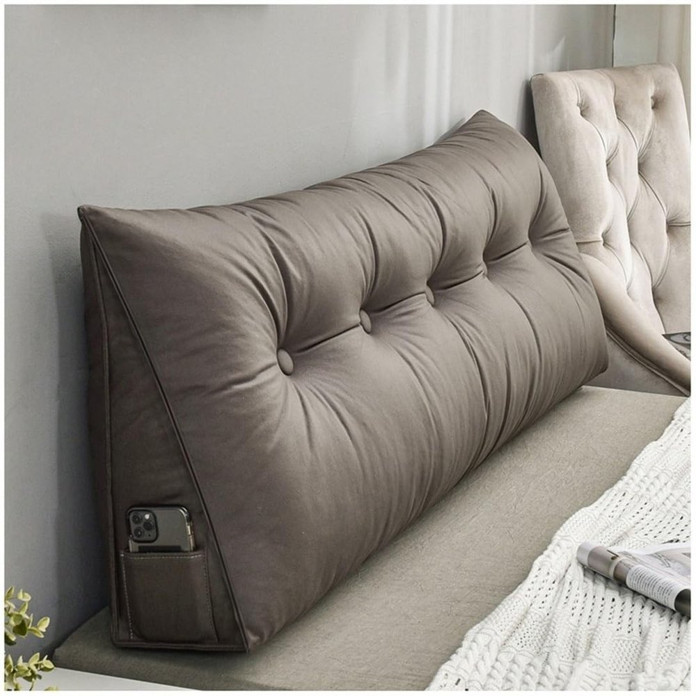 Detachable Headboard Pillow, Triangular Bedside Cushion With Zipper, Bed / Sofa Large Backrest Reading Pillow, Soft, Comfortable, Waterproof And Wear-resistant ( Color : Curry , Size : 80cm/31.5inch )
