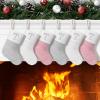 Amidaky Christmas Stocking Personalized 1 Pack Custom Name Family Christmas Stocking Pink Velvet Mini Embroidered Stockings for Xmas Holiday Decorations Letter T Gray White view 1