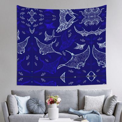 FRESQA Manta Ray And Fish Unique Design Printed Tapestry,Decorative Tapestry For Bedroom Living Room Dorm (60 X 51 In)