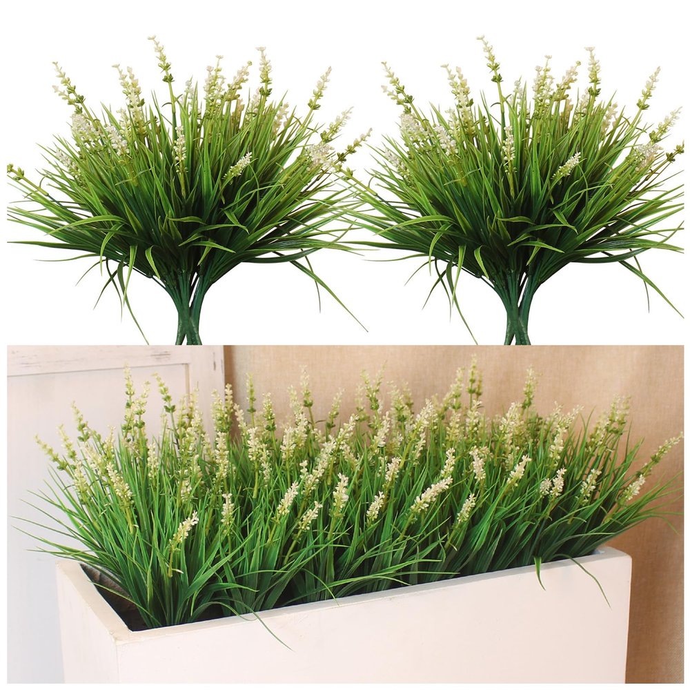 alyptus Outdoor Artificial Flowers 12 Bundles Plastic Plants Faux White Flower Fake Monkey Grass for Planters Dcor Outside (White)