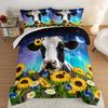 HOSIMA Cow Print Comforter with 2 Pillowcases,Farm Animal Theme Bedding Set Sunflower Twin Bed in a Bag Sets for Adults Teens Kids,Farm Starry Sky Toddler Comforter Floral Bedding Set. view 1